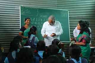 Karnataka Education Minister Suresh Kumar interacting with students.