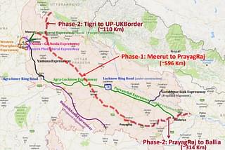 The rough alignment of various expressways, both planned and under-construction, in Uttar Pradesh.&nbsp; (UPEIDA)