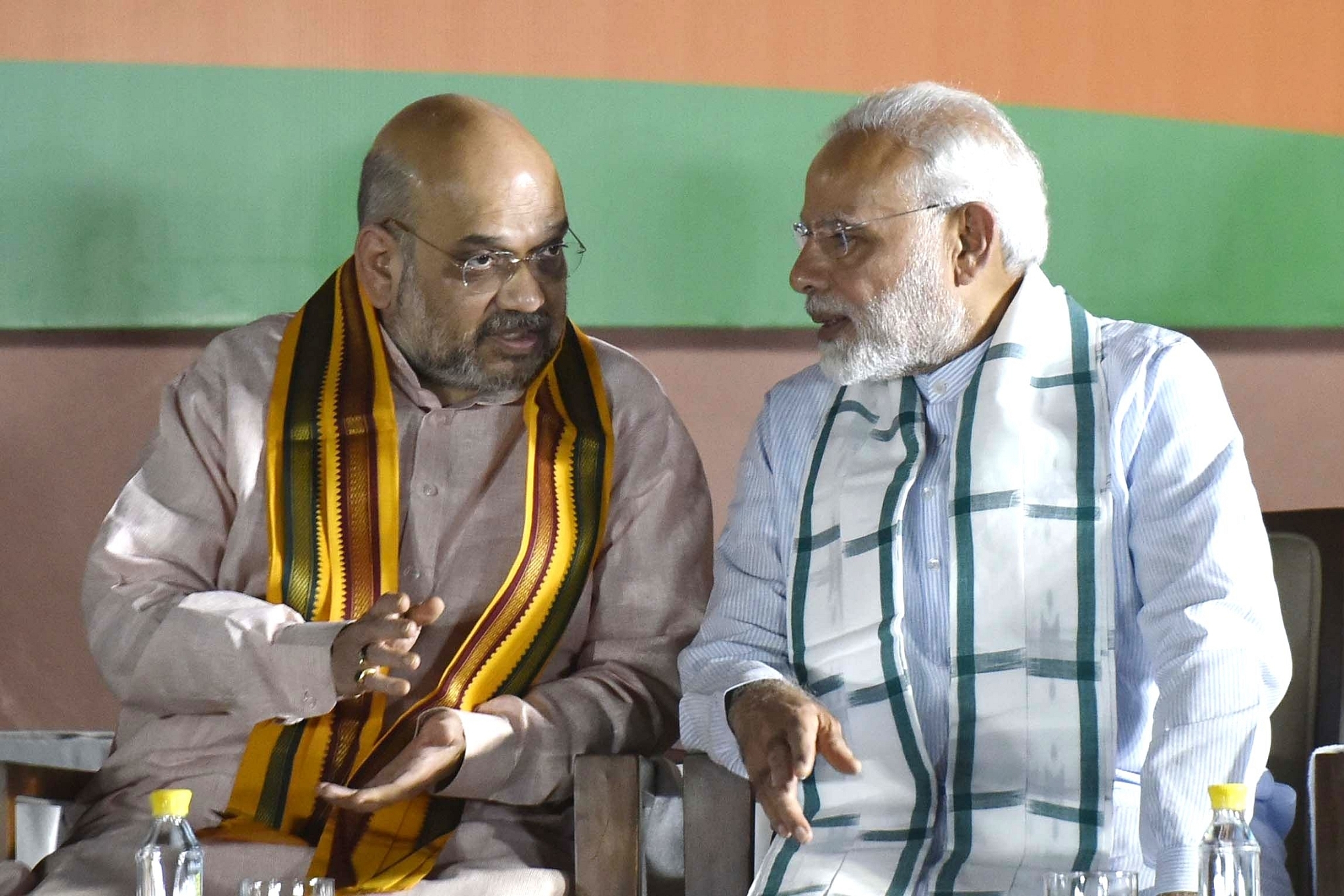 Prime Minister Narendra Modi with Home Minister Amit Shah. (Vipin Kumar/Hindustan Times via Getty Images)