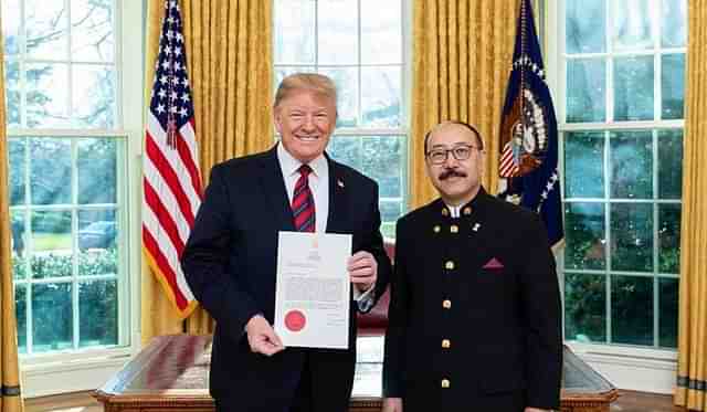 Indian Ambassador Harsh Vardhan Shringla presenting his credentials to President Donald Trump in January (Pic Via Twitter)