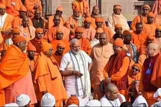 PM Modi amidst the monks of the Ramakrishna Order. (Picture credits: Belur Math)