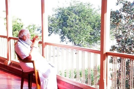 PM Modi in a moment of contemplation during his stay at the Math. &nbsp;