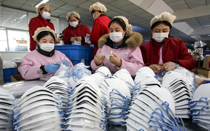 Face masks at a factory in Handan in China