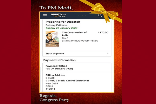 Congress sending constitution’s copy to PM Modi (pic via Twitter)