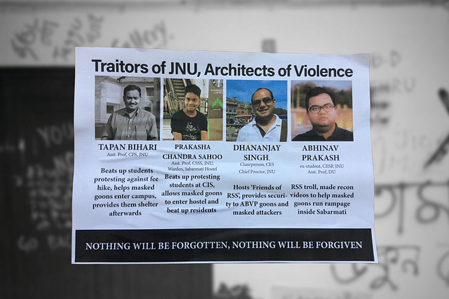 A poster in the campus declaring some faculty members as traitors of JNU.