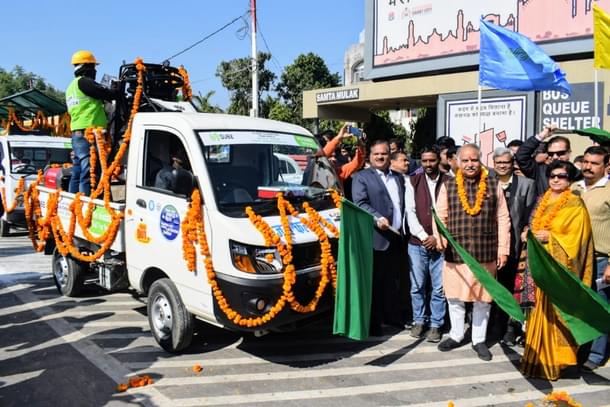 UP Minister Ashutosh Tandon deploying first of five robotic scavenger (Pic Via Twitter)