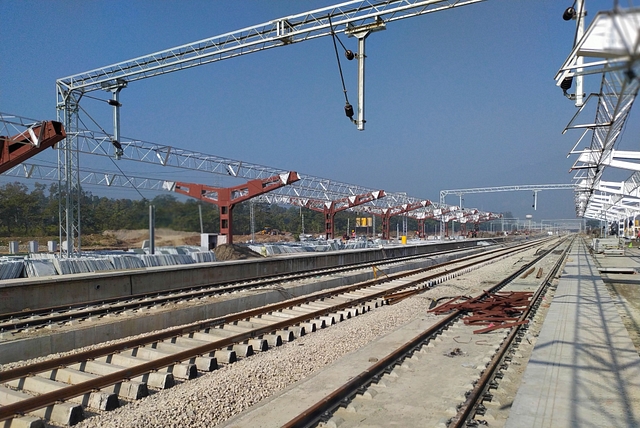  Construction work on a railway station in progress.