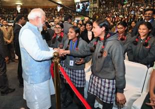 Prime Minister Modi meeting students ahead of the With ‘Pariksha Pe Charcha’ event. 