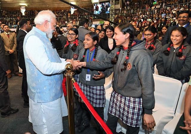 Prime Minister Modi meeting students ahead of the With ‘Pariksha Pe Charcha’ event.&nbsp;
