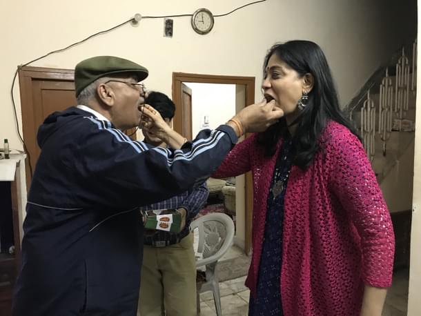 Celebrating with sweets.