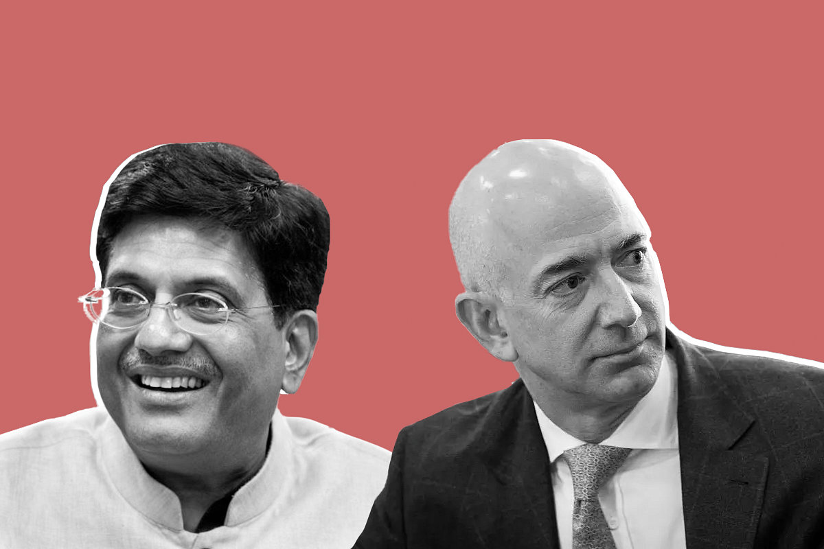 Union Commerce and Industry Minister Piyush Goyal and Amazon’s founder and CEO Jeff Bezos.&nbsp;