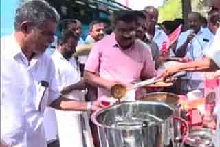Kerala Congress workers distributing beef curry