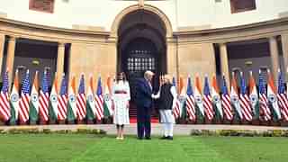 PM Modi with US President Trump and First Lady Melania Trupm at the Hyderabad House.
