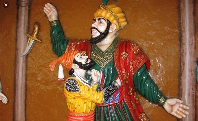 Shivaji in combat with Afzal Khan - a representation.&nbsp;