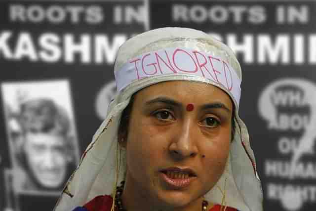 Kashmiri Pandit women at a rally seeking rehabilitation.