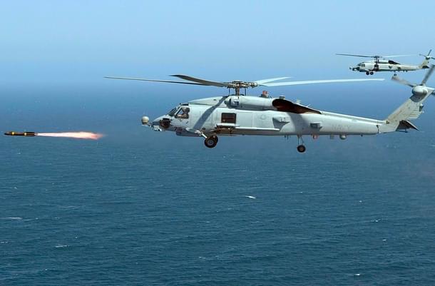 An MH-60R Seahawk of the US Navy firing a live Hellfire missile. (US Navy/Wikipedia)
