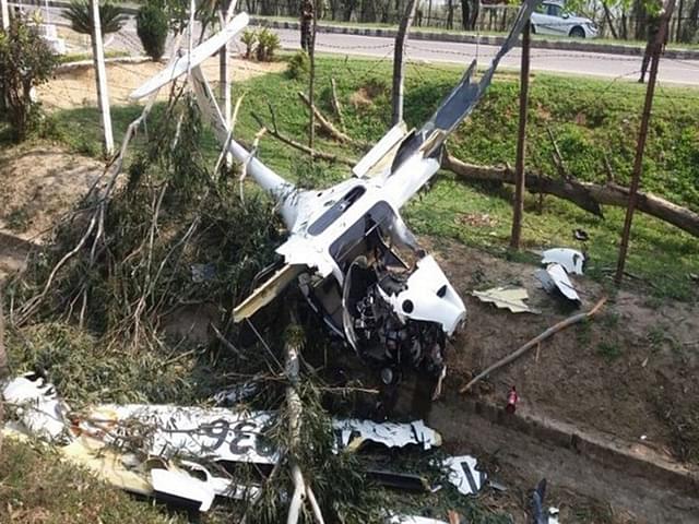 The crashed aircraft at the site. (Twitter/@ShivAroor)