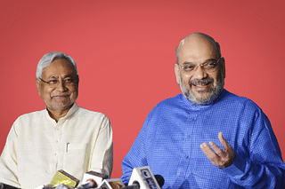 Bihar Chief Minister Nitish Kumar (L) with BJP Chief Amit Shah. (K Asif/India Today Group/Getty Images)