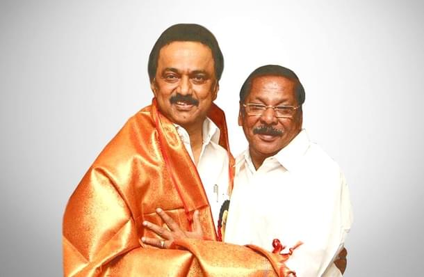 DMK MP R S Bharathi with party president M K Stalin 