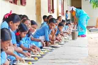Mid-day meals being served at a government school near Bengaluru.