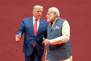 President Donald Trump chats with Prime Minister Narendra Modi.&nbsp;