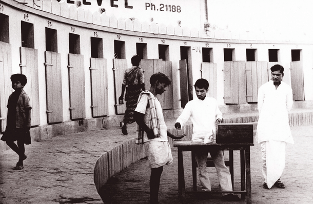 Pathak supervising Sulabh’s first pay-and-use toilet complex in Patna in 1974  