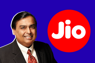 Mukesh Ambani and Jio logo. (Swarajya Magazine)