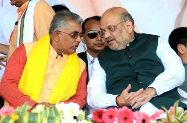 Home Minister Amit Shah and Bengal BJP leader Dilip Ghosh. 