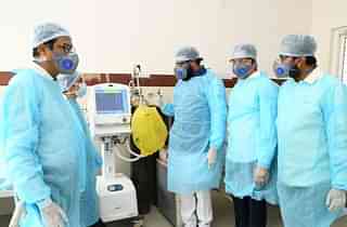 Minister of Health B S Sriramulu (centre) inspecting the isolation facilities at the district hospital, Kalaburagi.