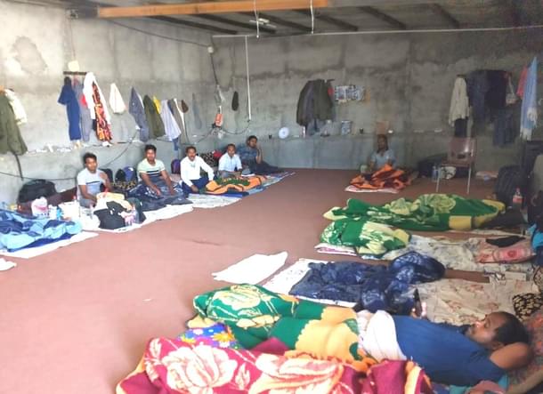 Steel plant workers — all stuck in one shanty. 