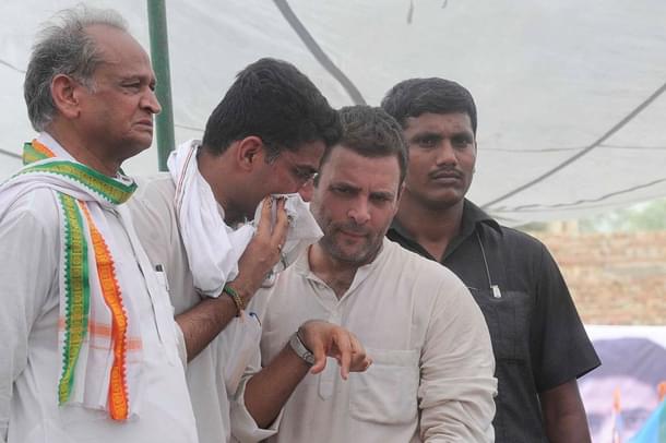 Ashok Gehlot, Sachin Pilot and Rahul Gandhi (Himanshu Vyas/Hindustan Times via GettyImages)