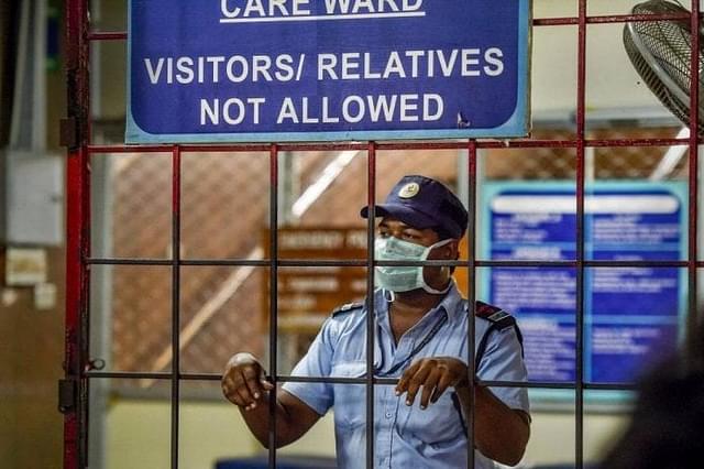 A security guard at a medical facility treating coronavirus patients.