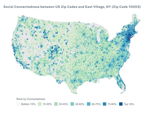 Facebook’s social connectedness index is prepared against a single pincode (marked in red). 