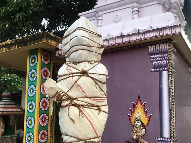 Covered Bharat Mata statue at Puliyur village of Tamil Nadu&nbsp;