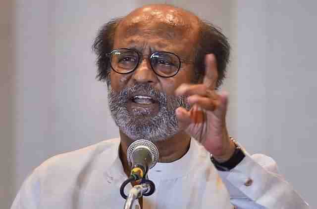 Rajnikanth addresses a press conference in Chennai