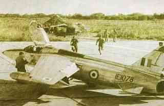 A Gnat fighter of the Indian Air Force at an unidentified airfield.&nbsp;