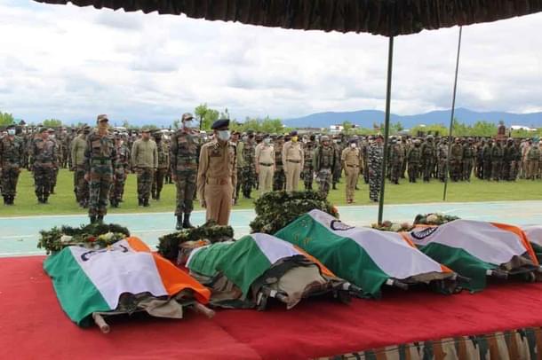 Mortal remains of Handwara martyrs (Picture via Twitter)