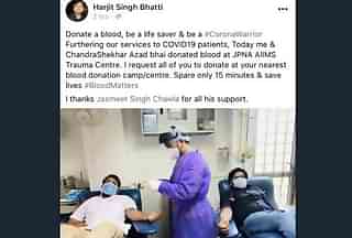The post by Azad’s doctor saying he has donated blood at AIIMS.