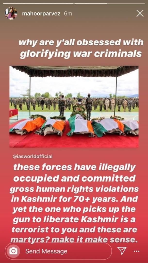 A screenshot of Parvez’s Instagram story.