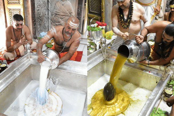 Evening aarti at the Kashi Vishwanath temple on June 2