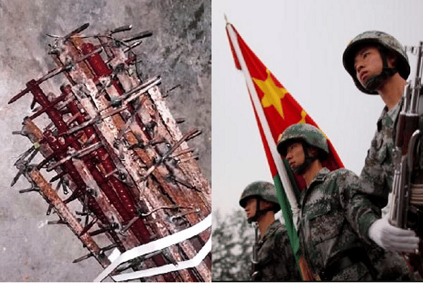 Nail studded rods used by the Chinese to attack Indian Army personnel - left (Brahma Chellaney)