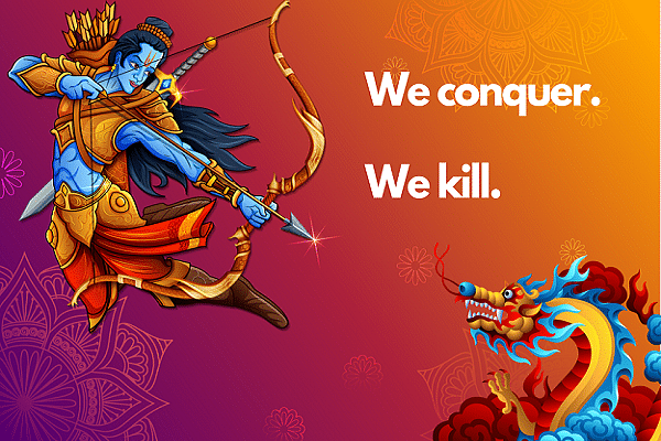 Illustration of Lord Ram slaying the Chinese dagon