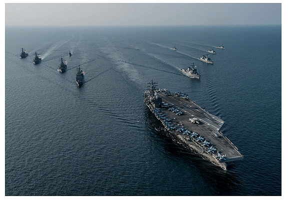 US Navy Carrier Battle Group with USS Ronald Reagan in the lead.