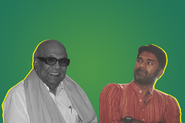 Former Tamil Nadu Chief Minister M Karunanidhi and vlogger Maridhas.