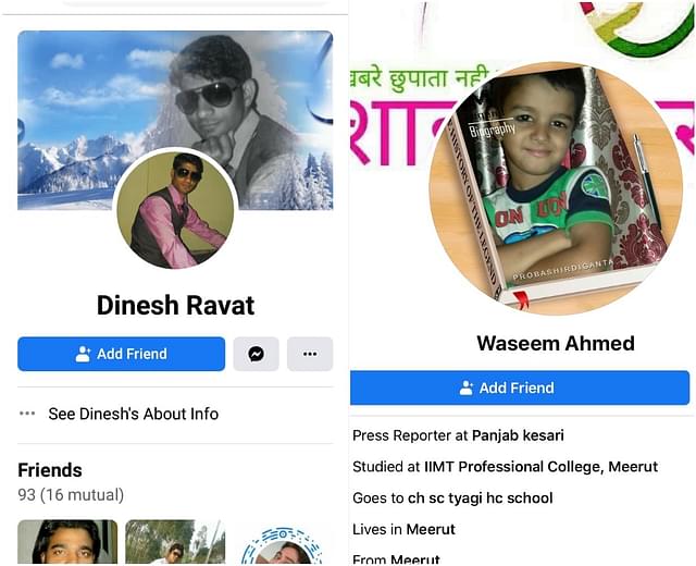 Two Facebook profiles maintained by the accused.