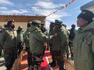 Indian Army Chief M M Naravane at forward areas in Eastern Ladakh. (Picture via Twitter)