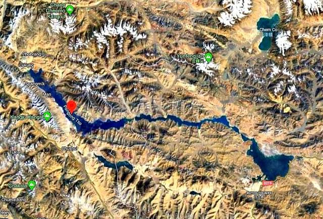 The 135 km-long Pangong lake lies 54 kilometres southeast of Leh. (Google Maps)