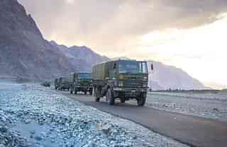 An Indian Army Convoy in Ladakh. 