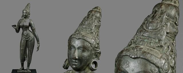 Chozha sculpture : Parvathi 10th century: The crown does not hide but displays increases the aesthetics of Her hair locks.&nbsp;