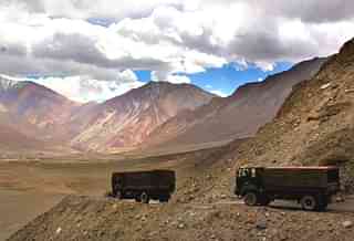 An Indian army convoy in the Himalayas&nbsp;
